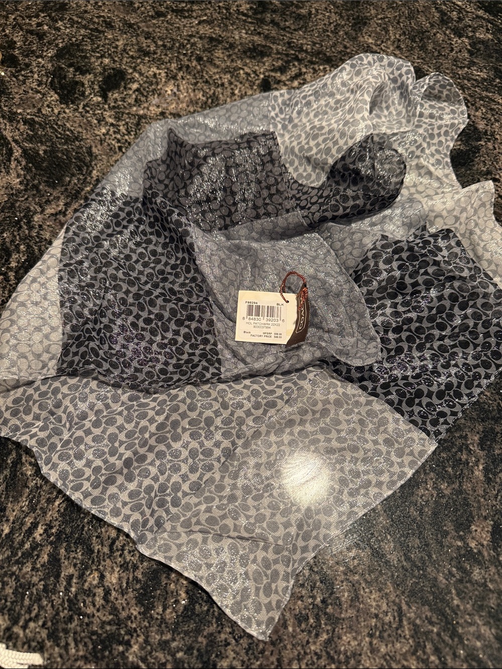 Coach Sheer Patterned Scarf in Light Gray and Charcoal